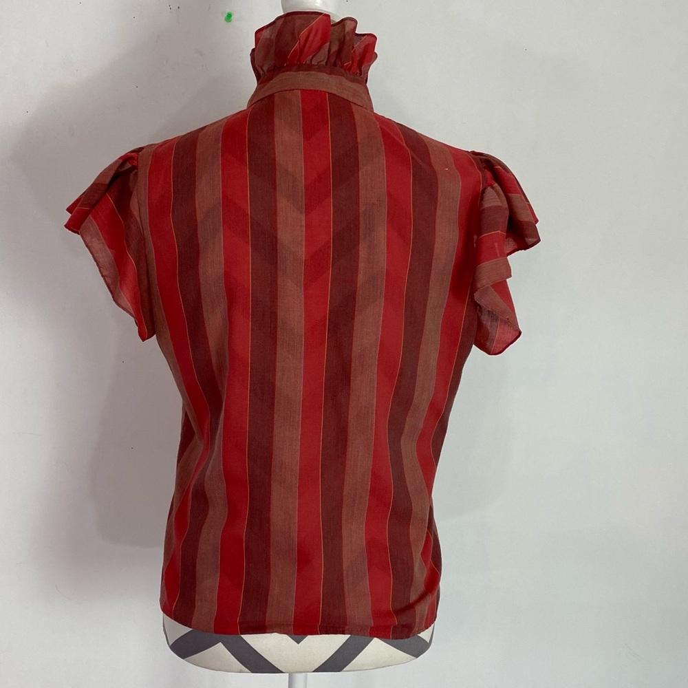 Vintage Red and Rust Striped Ruffle Blouse - Picture 7 of 13